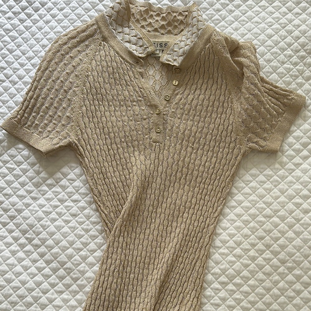 Reiss Cream Puff Sleeve Polo Top